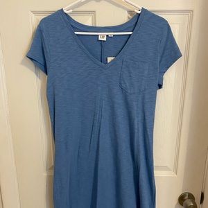 Blue V-neck short sleeve t shirt dress